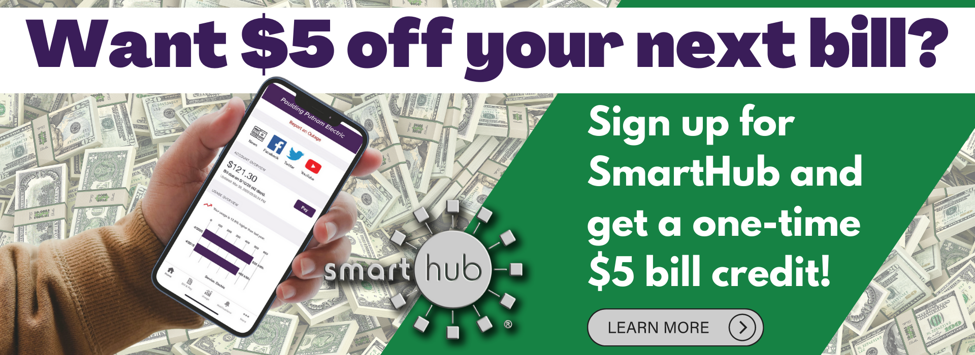Sign up for SmartHub and get a $5 bill credit!