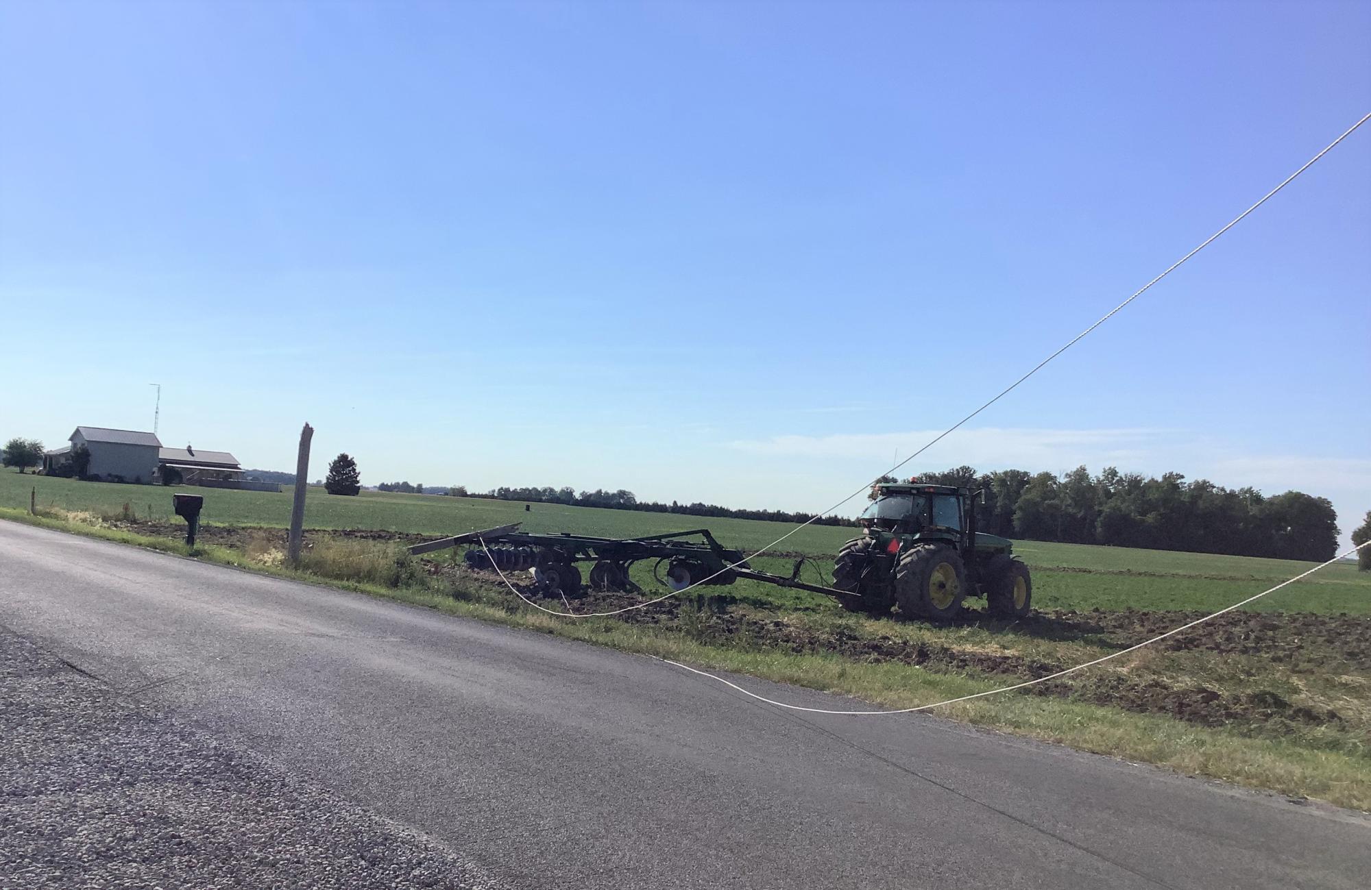 tractor tangled in lines