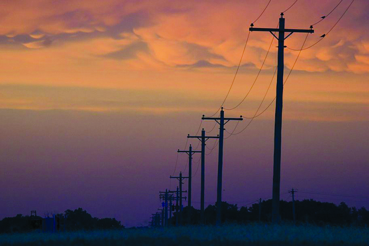 Wires against a sunset